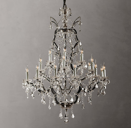 19th-Century Rococo Iron and Crystal Round Chandelier