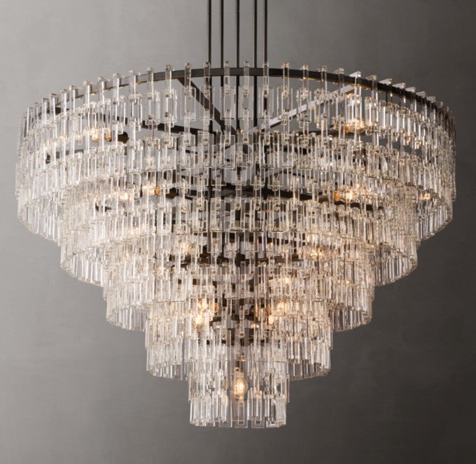 Marignan Tiered Brass and K9 Crystal Round Chandelier