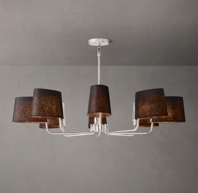 Martineau Brass Round Chandelier with Black Linen Shades