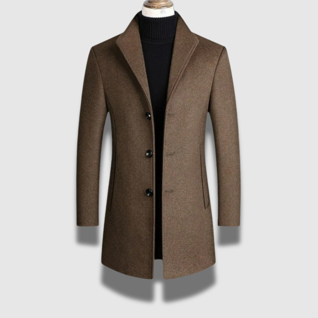 Men’s Tailored Hip-Length Coat – Notched Collar & Timeless Warmth