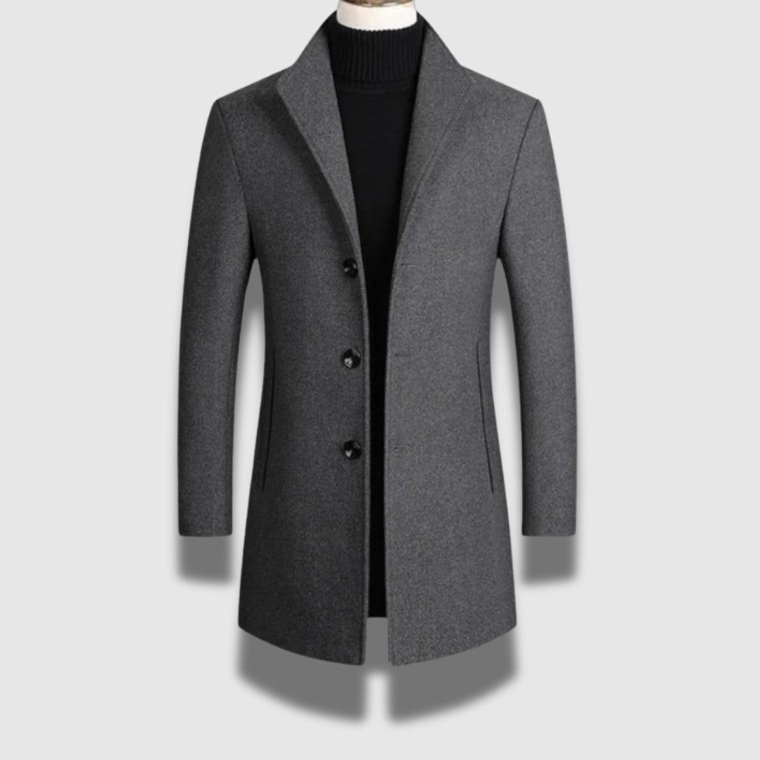Men’s Tailored Hip-Length Coat – Notched Collar & Timeless Warmth