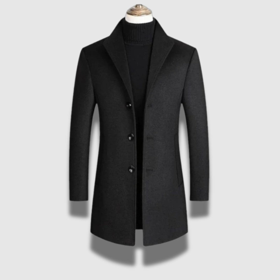 Men’s Tailored Hip-Length Coat – Notched Collar & Timeless Warmth
