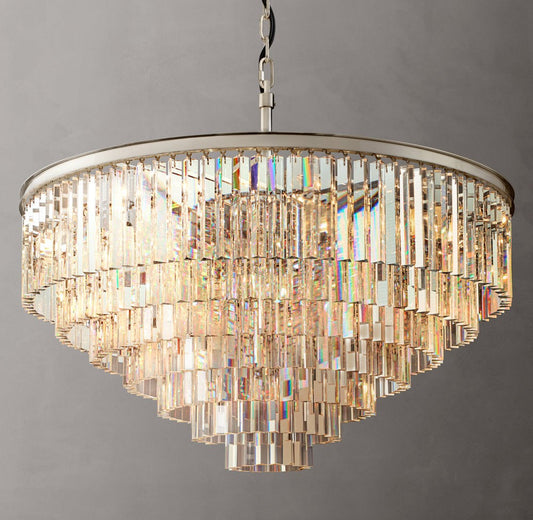 Odeon 1920s Iron and K9 Crystal Round Chandelier