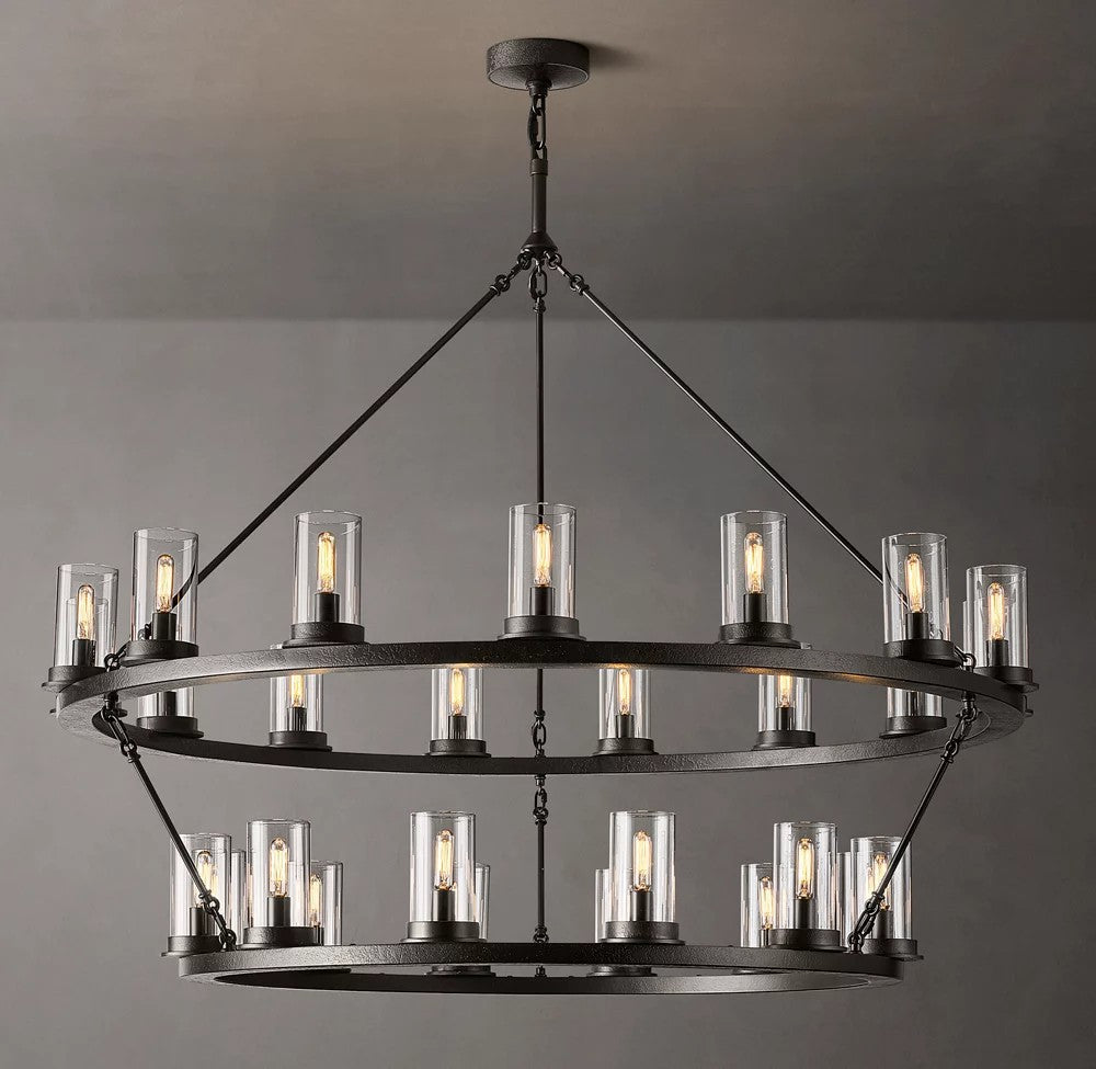 Ondra Two-Tier Iron Ring Clear Glass Chandelier