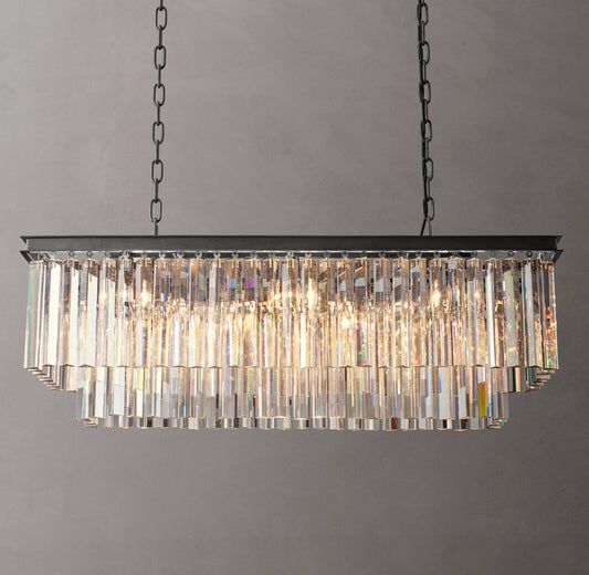 1920s Odeon Iron and Crystal Rectangular Chandelier
