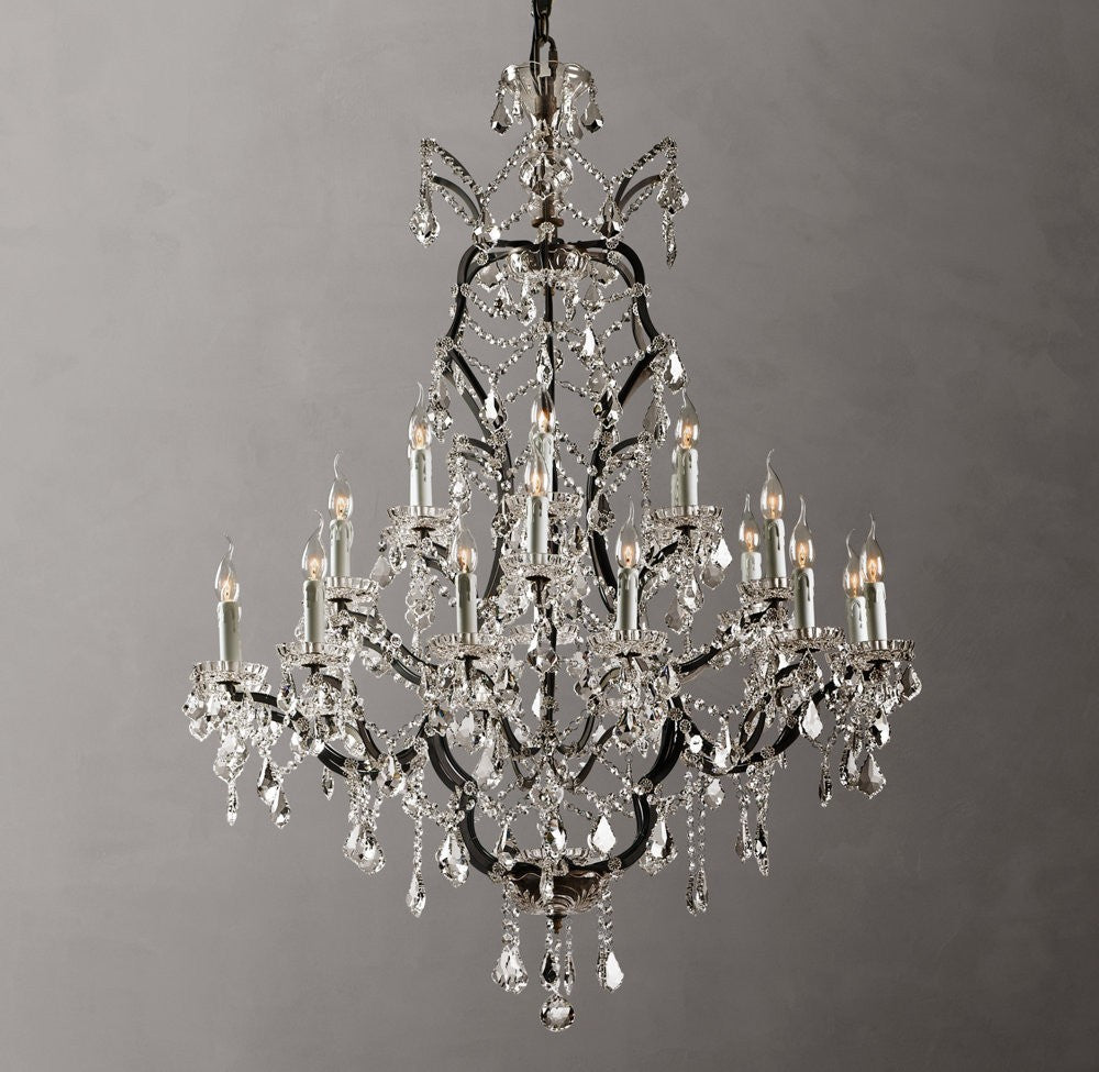19th-Century Rococo Iron and Crystal Round Chandelier