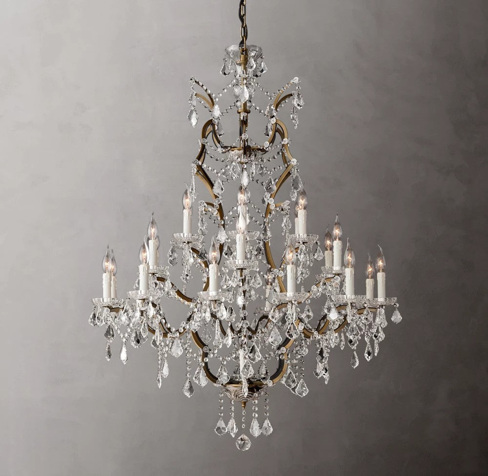 19th-Century Rococo Iron and Crystal Round Chandelier