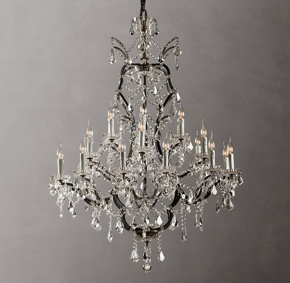 19th-Century Rococo Iron and Crystal Round Chandelier