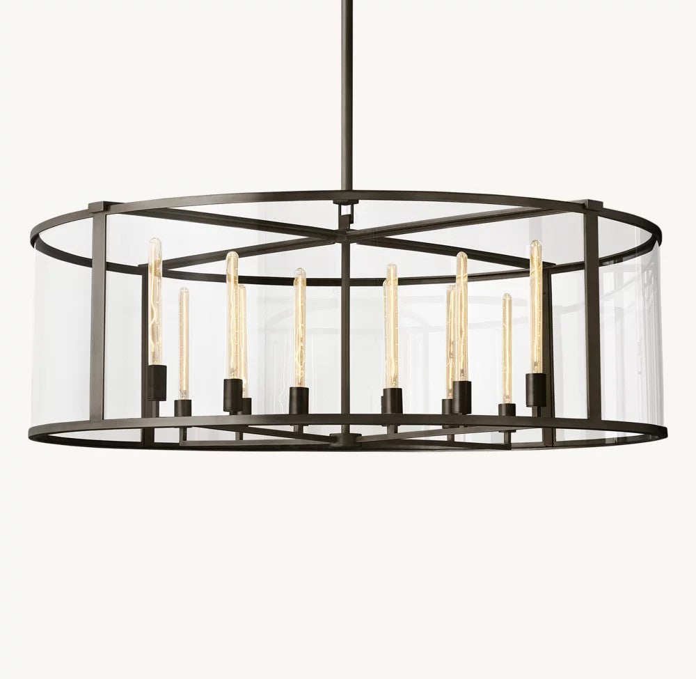 Beckman Steel and Clear Glass Round Chandelier