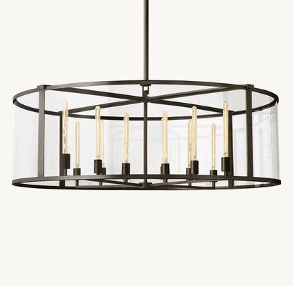 Beckman Steel and Clear Glass Round Chandelier
