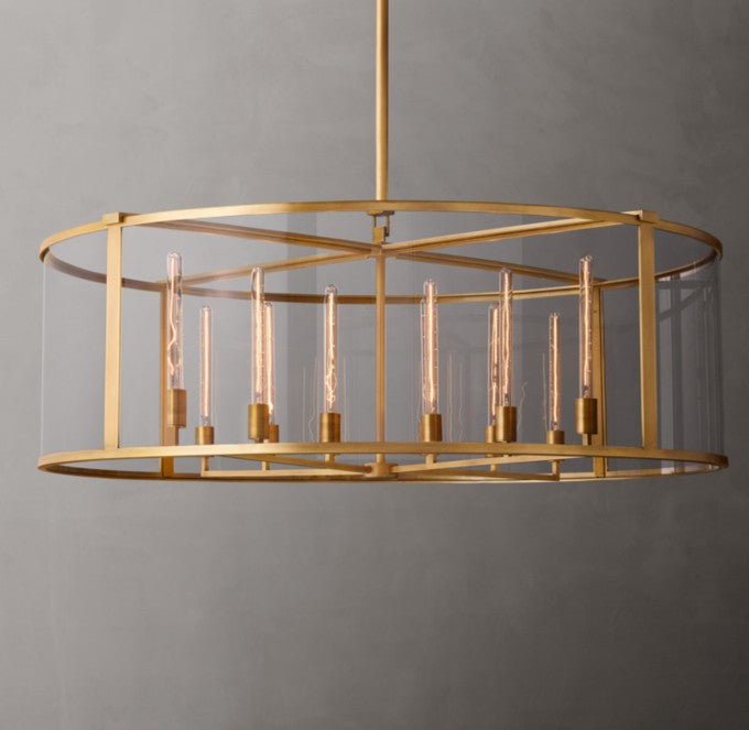 Beckman Steel and Clear Glass Round Chandelier