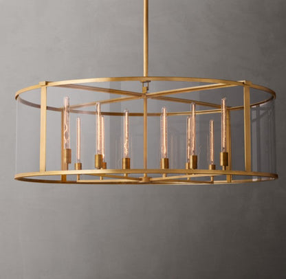 Beckman Steel and Clear Glass Round Chandelier