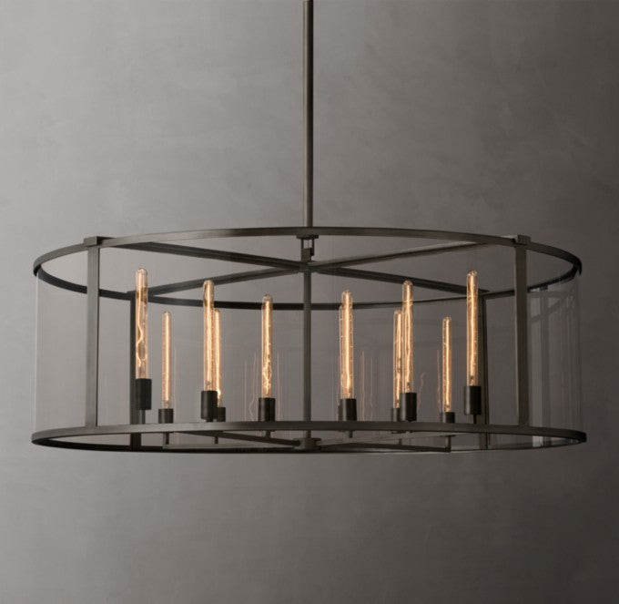 Beckman Steel and Clear Glass Round Chandelier