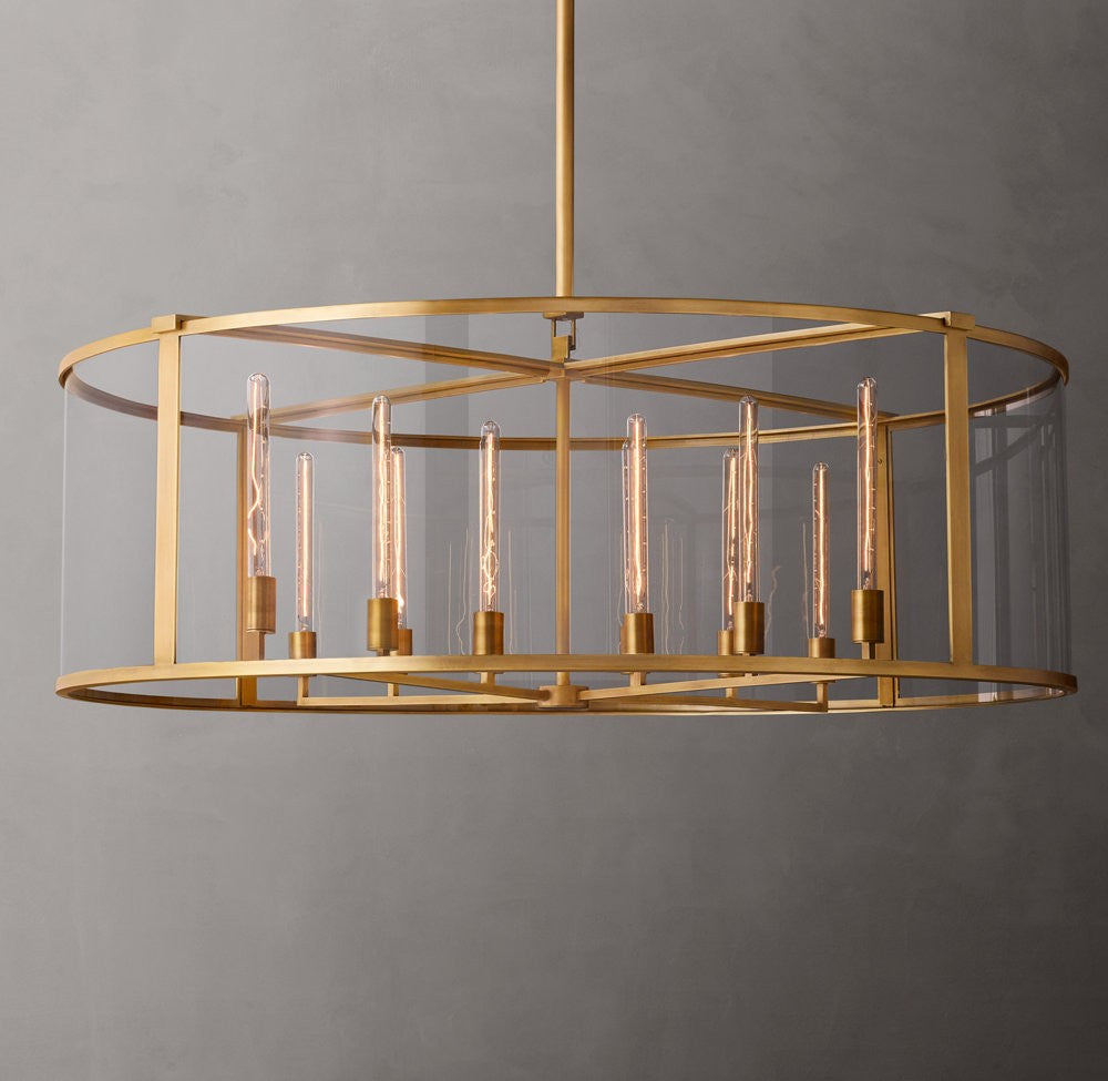 Beckman Steel and Clear Glass Round Chandelier