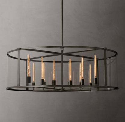 Beckman Steel and Clear Glass Round Chandelier
