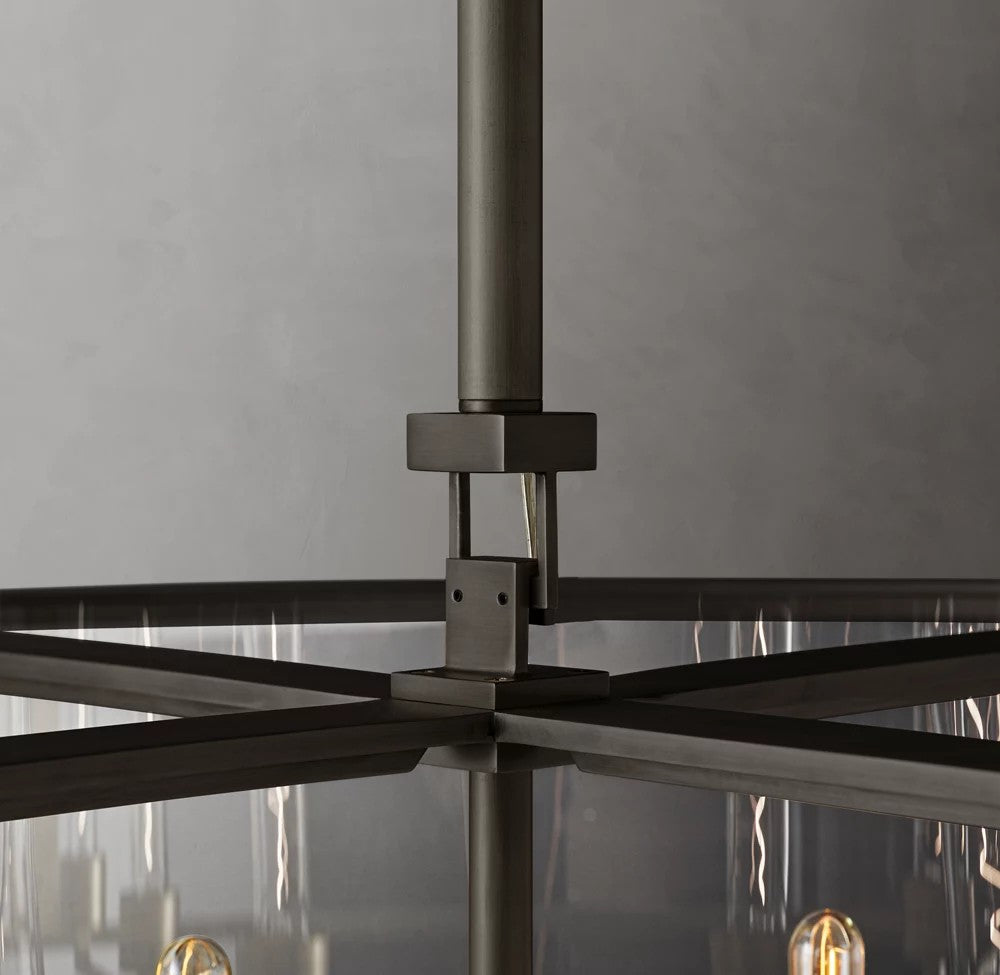 Beckman Steel and Clear Glass Round Chandelier