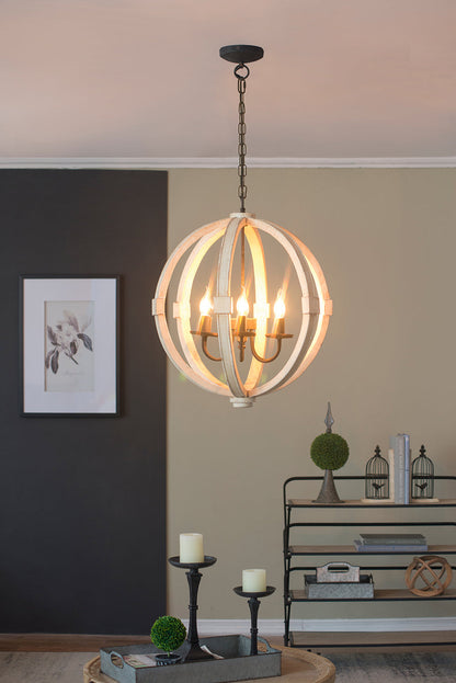 Distressed White Wooden Candle Chandelier