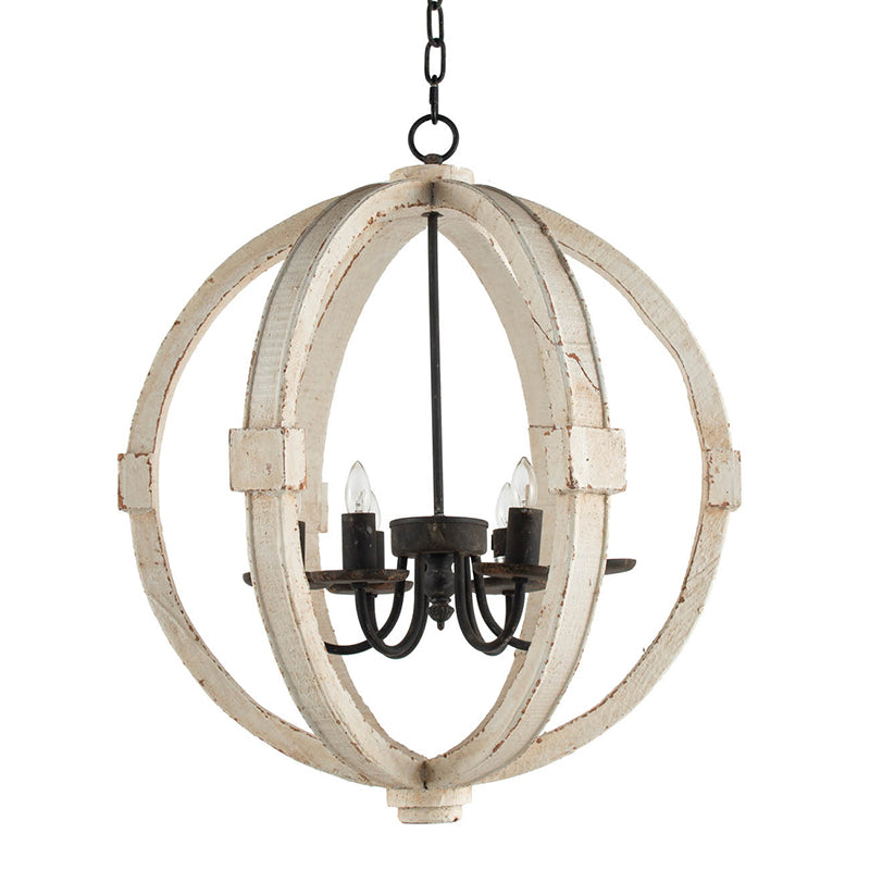 Distressed White Wooden Candle Chandelier