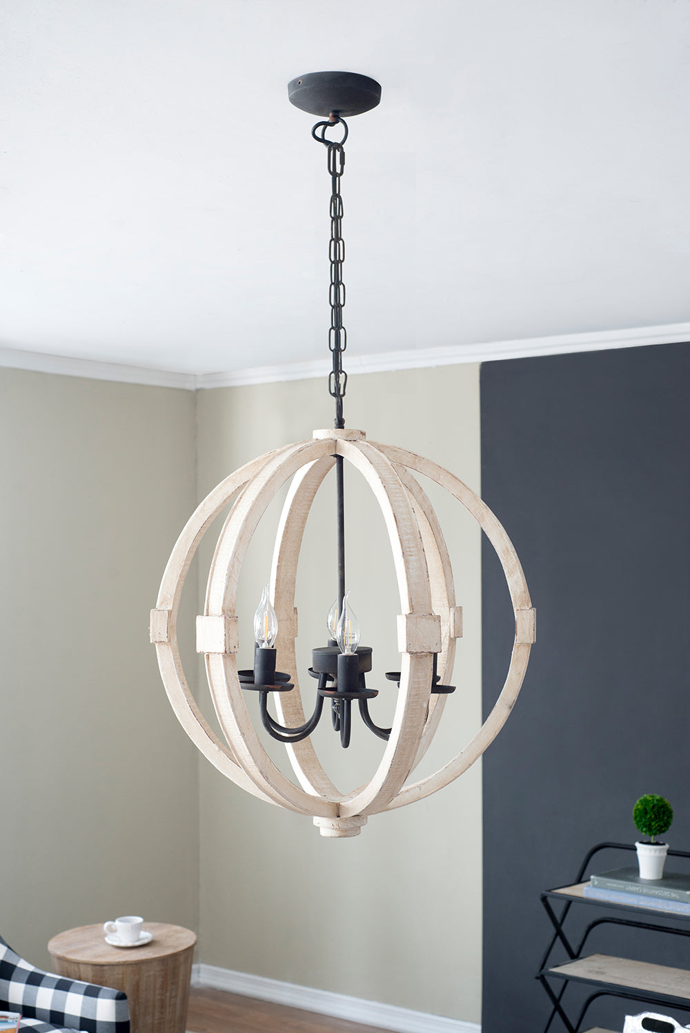 Distressed White Wooden Candle Chandelier