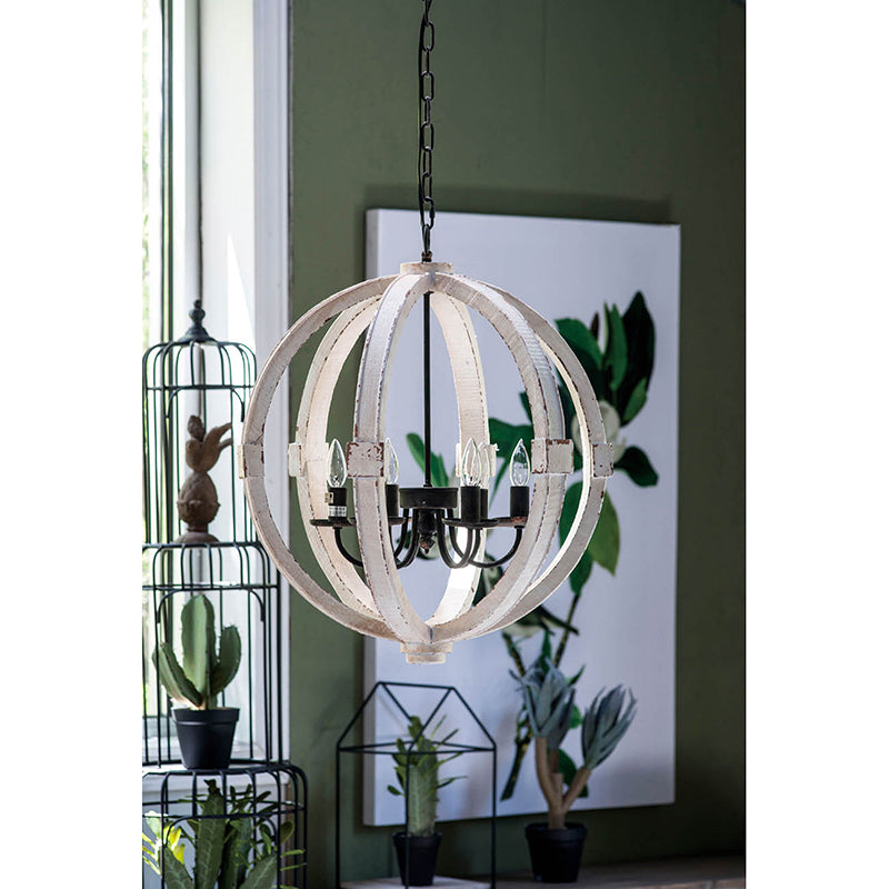 Distressed White Wooden Candle Chandelier