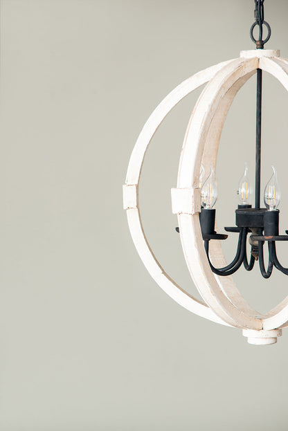 Distressed White Wooden Candle Chandelier
