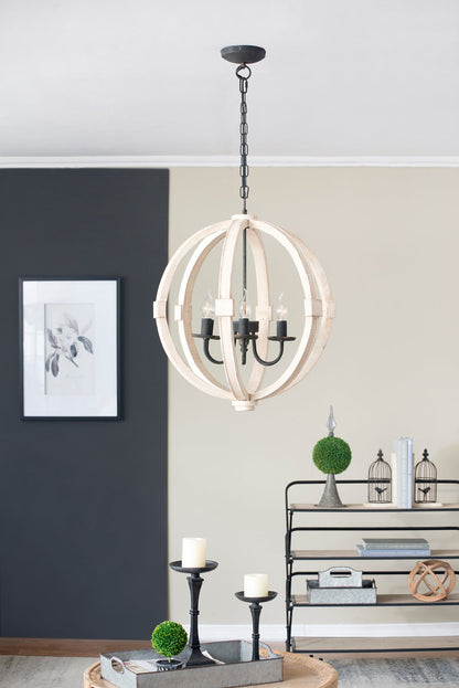 Distressed White Wooden Candle Chandelier