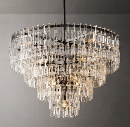 Marignan Tiered Brass and Crystal Round Chandelier