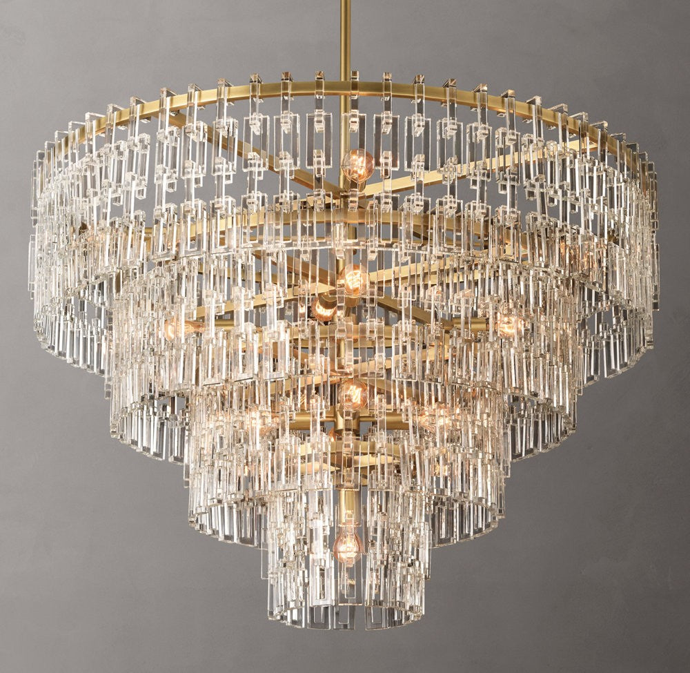 Marignan Tiered Brass and Crystal Round Chandelier