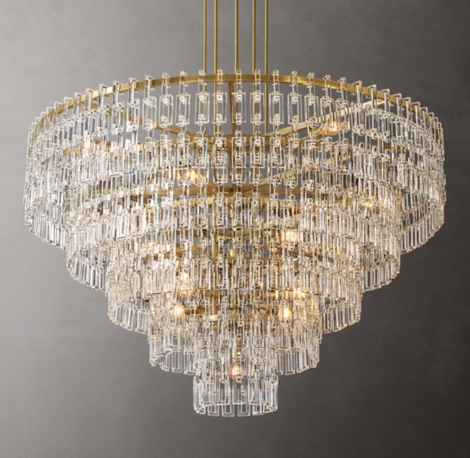 Marignan Tiered Brass and K9 Crystal Round Chandelier