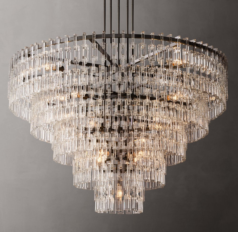 Marignan Tiered Brass and K9 Crystal Round Chandelier