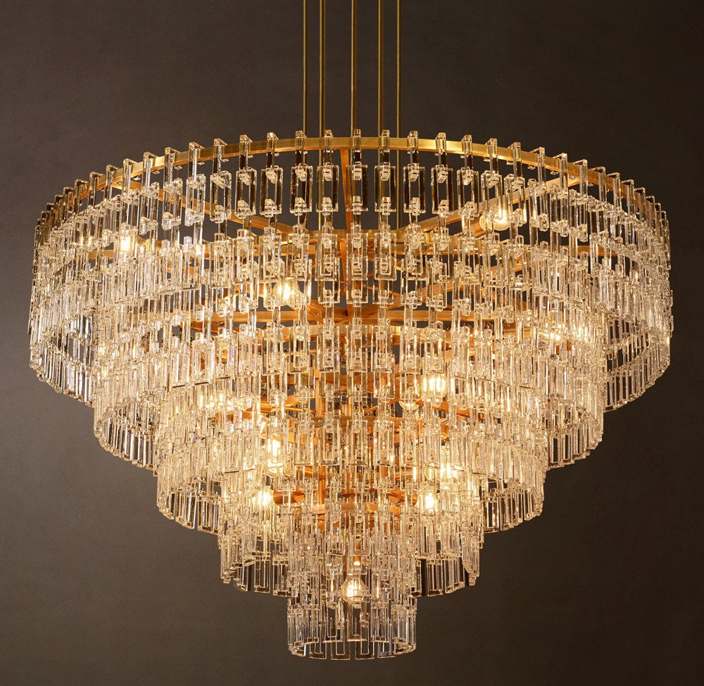 Marignan Tiered Brass and K9 Crystal Round Chandelier