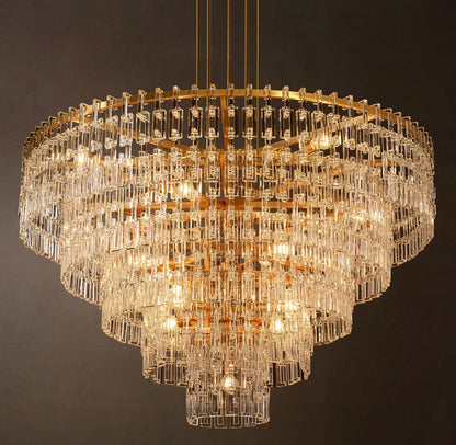 Marignan Tiered Brass and K9 Crystal Round Chandelier