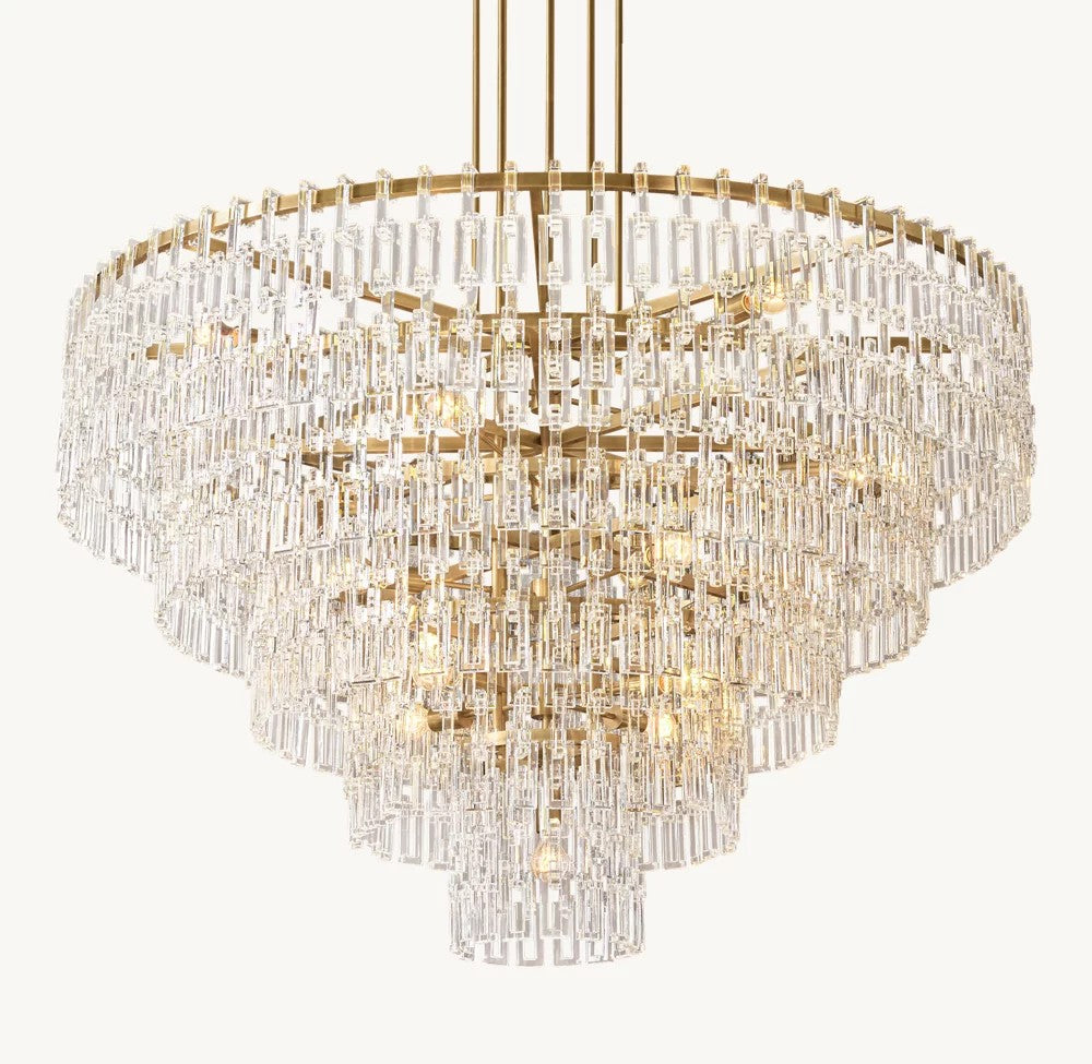 Marignan Tiered Brass and K9 Crystal Round Chandelier
