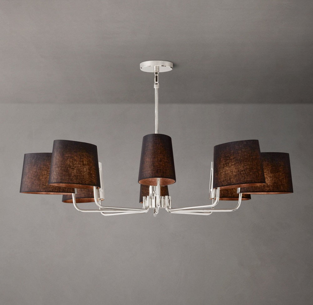 Martineau Brass Round Chandelier with Black Linen Shades