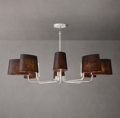 Martineau Brass Round Chandelier with Black Linen Shades