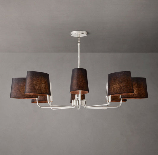 Martineau Brass Round Chandelier with Black Linen Shades