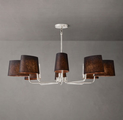 Martineau Brass Round Chandelier with Black Linen Shades