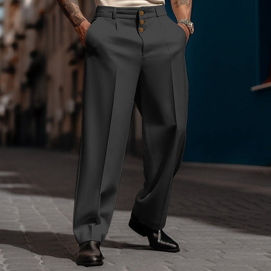 Men’s Straight-Leg Wide-Fit Trousers – Everyday Comfort, Timeless Cut
