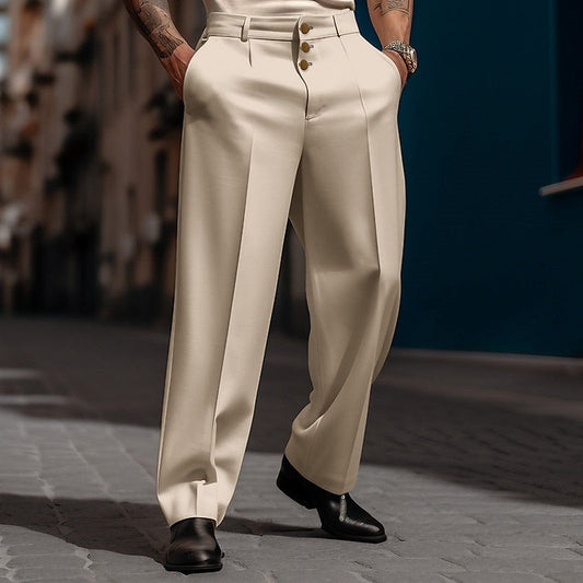 Men’s Straight-Leg Wide-Fit Trousers – Everyday Comfort, Timeless Cut