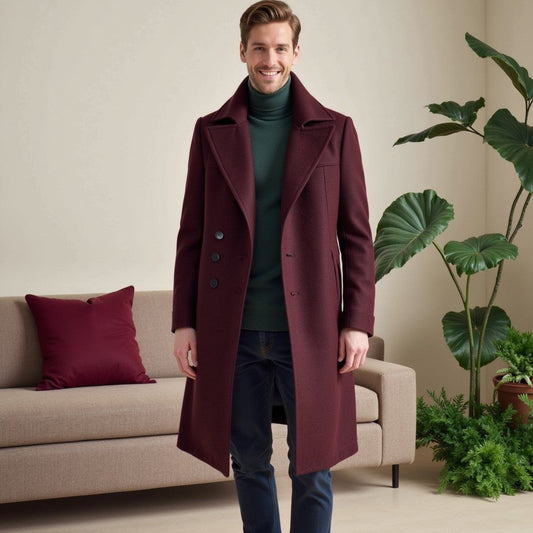 Men’s Tailored Hip-Length Coat – Notched Collar & Timeless Warmth