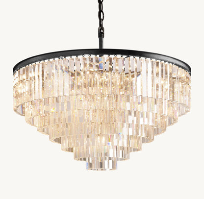 Odeon 1920s Iron and K9 Crystal Round Chandelier