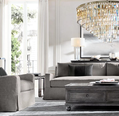 Odeon 1920s Iron and K9 Crystal Round Chandelier