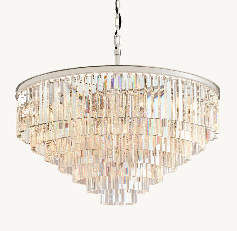Odeon 1920s Iron and K9 Crystal Round Chandelier