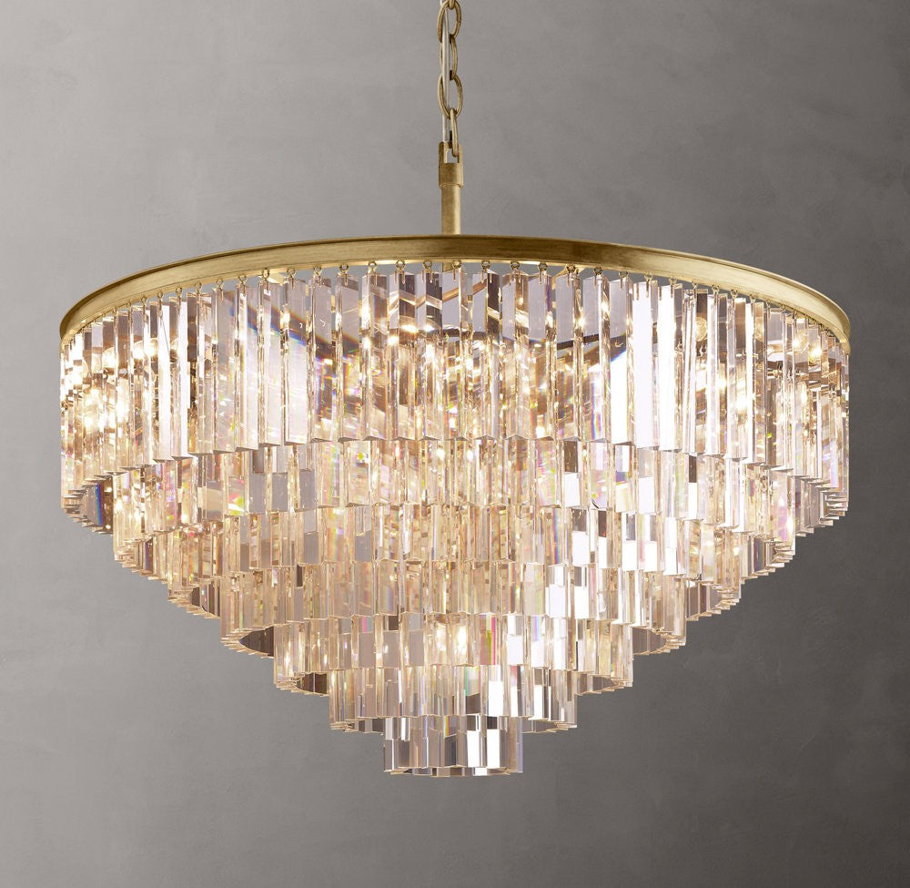 Odeon 1920s Iron and K9 Crystal Round Chandelier