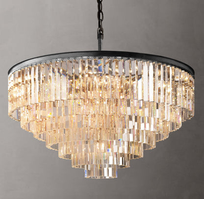 Odeon 1920s Iron and K9 Crystal Round Chandelier