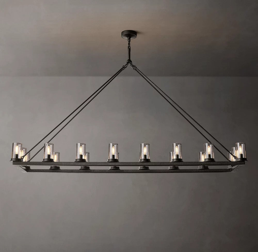 Ondra Forged Iron Linear Glass Chandelier