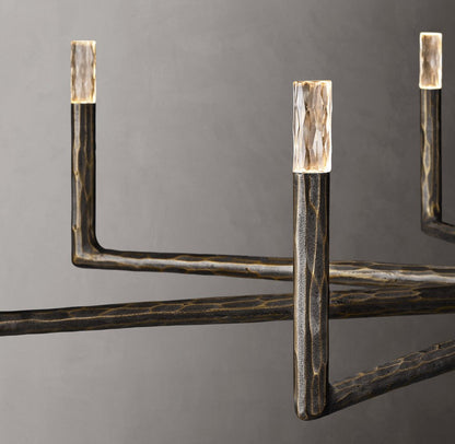 Thaddeus Hand-Forged Metal and Faceted Glass Round Chandelier