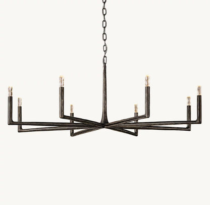 Thaddeus Hand-Forged Metal and Faceted Glass Round Chandelier