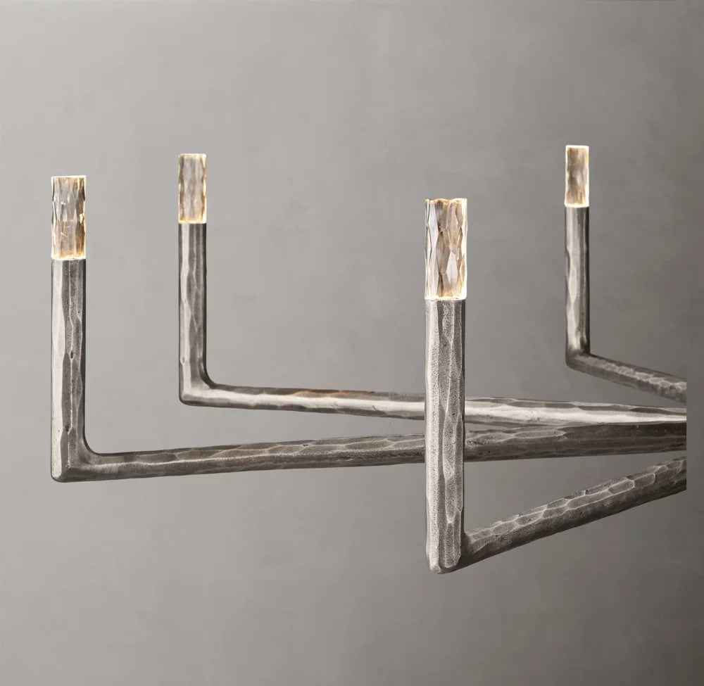 Thaddeus Hand-Forged Metal and Faceted Glass Round Chandelier