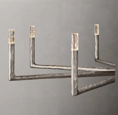 Thaddeus Hand-Forged Metal and Faceted Glass Round Chandelier